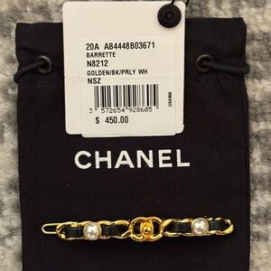 Chanel Black and Gold Hair Clip with Pearls